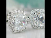 Cushion Cut Diamond Option 14K White Gold Halo Stud Earrings