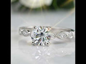1ct 14K White Gold Antique Milgrain Diamond Option Engagement Ring