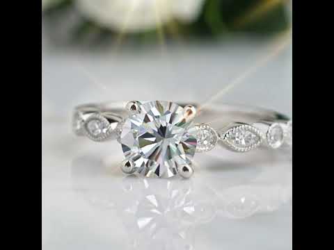 1ct 14K White Gold Antique Milgrain Diamond Option Engagement Ring