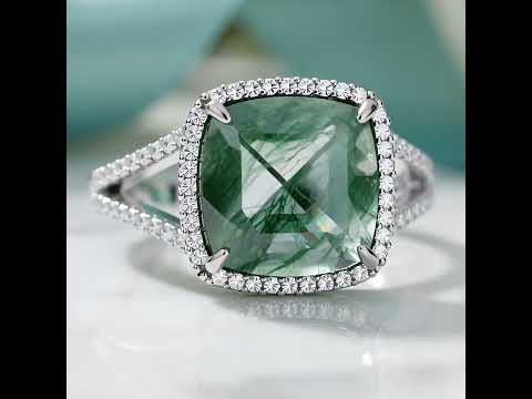 Dewdrop Sparkle- Cushion Cut Natural Moss Agate Ring