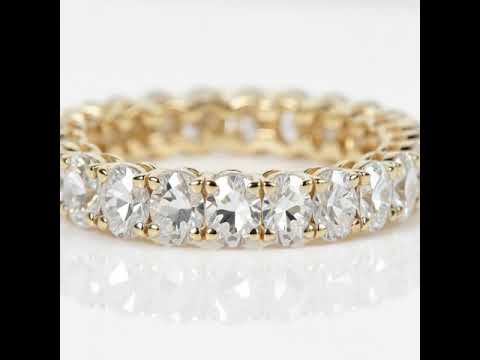 Oval Cut Diamond Option Stackable 18k Yellow Gold Eternity Wedding Band
