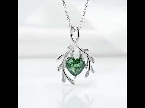 Seal of Our Solace- Natural Unique Boho Leaf Branch Moss Agate Pendant Necklace
