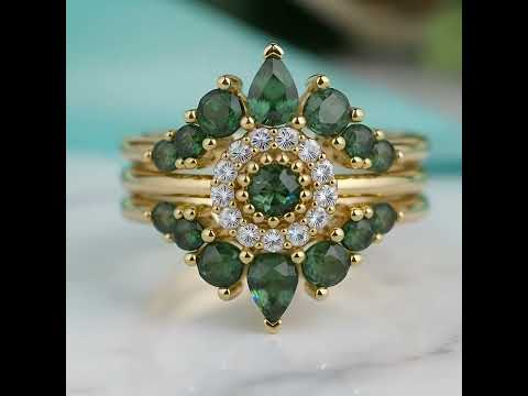 Radiant Testament- Pear Cut Three Ring Moss Agate & Natural Opal