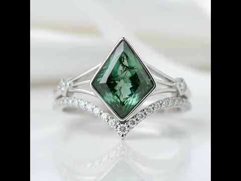 Constellation of Two Souls- Kite Cut Natural Unique Moss Agate Promise Ring