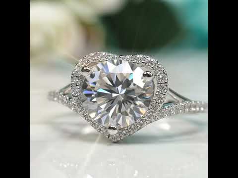 2.0 Ct Round Moisssanite with Heart Shape Engagement Ring