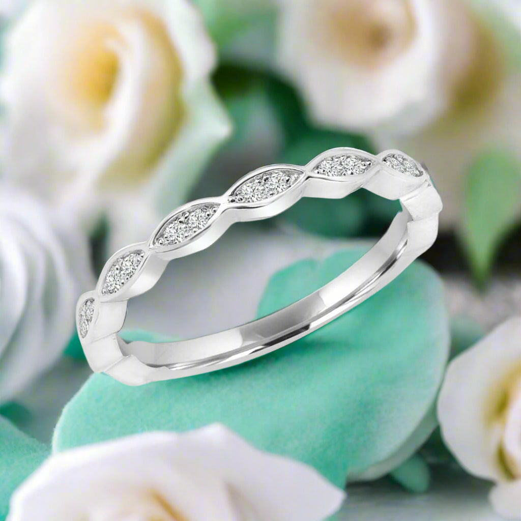 0.08 ct Diamond Half Eternity Art Deco Ring Band-Evani Naomi Jewelry