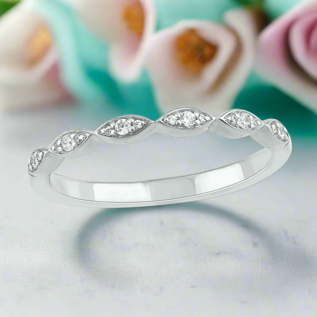 0.08 ct Diamond Half Eternity Art Deco Ring Band-Evani Naomi Jewelry