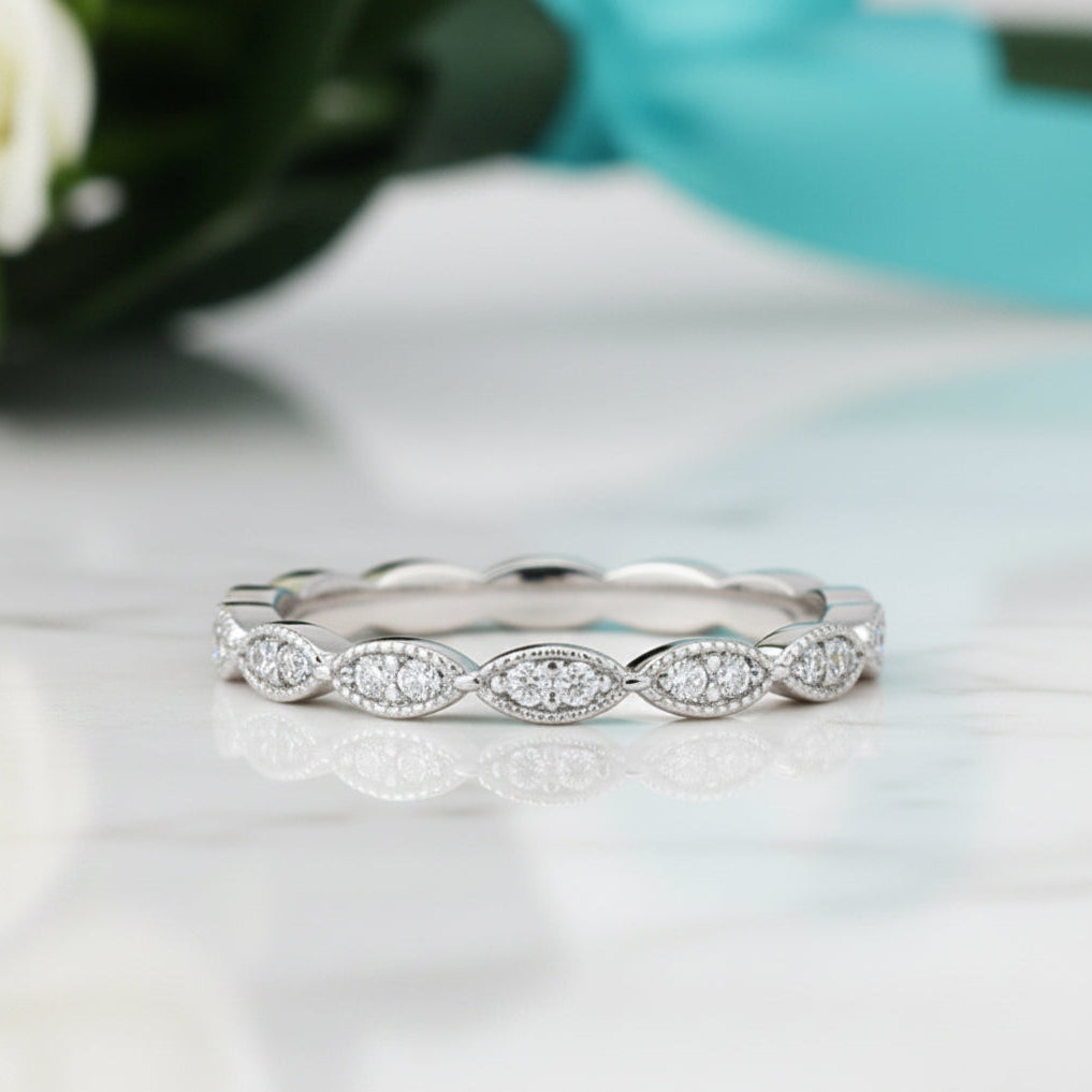 0.08 ct Diamond Half Eternity Art Deco Ring Band-Evani Jewelry