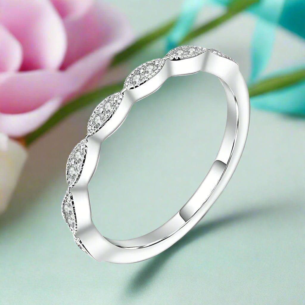 0.08 ct Diamond Half Eternity Art Deco Ring Band-Evani Naomi Jewelry