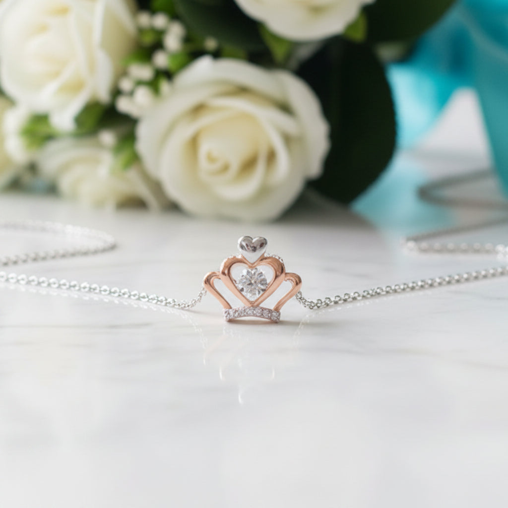 0.30 ct Diamond Heart Shaped Crown Necklace-Evani Jewelry