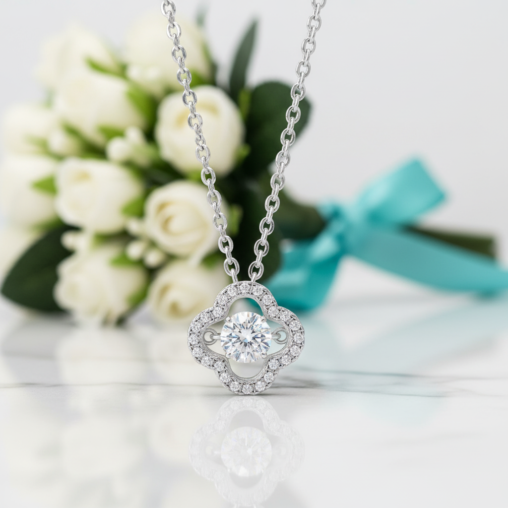 0.5 ct Round Diamond Clover Shaped Necklace-Evani Jewelry