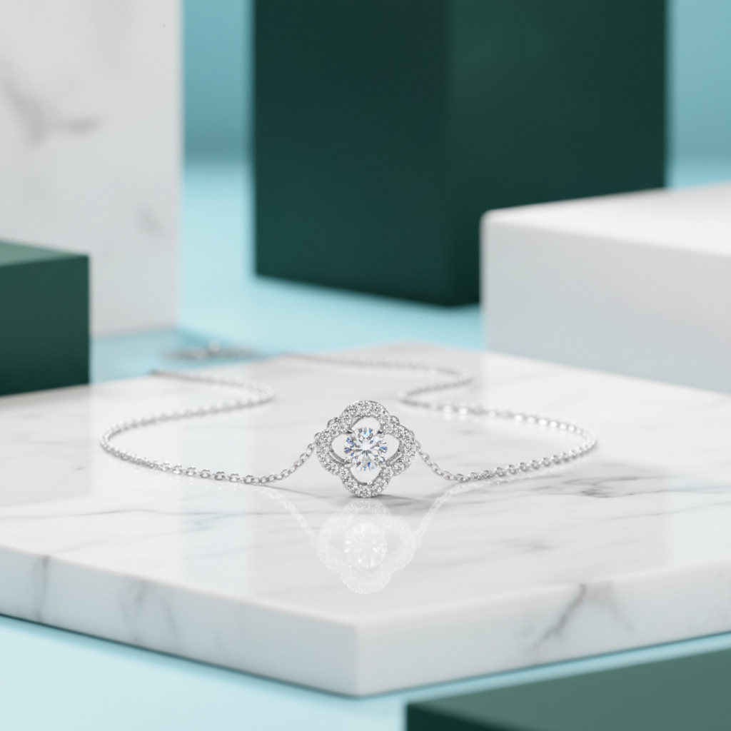 0.5 ct Round Diamond Clover Shaped Necklace-Evani Jewelry
