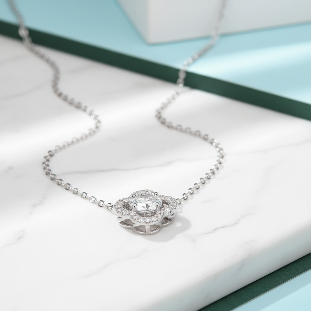 0.5 ct Round Diamond Clover Shaped Necklace-Evani Jewelry