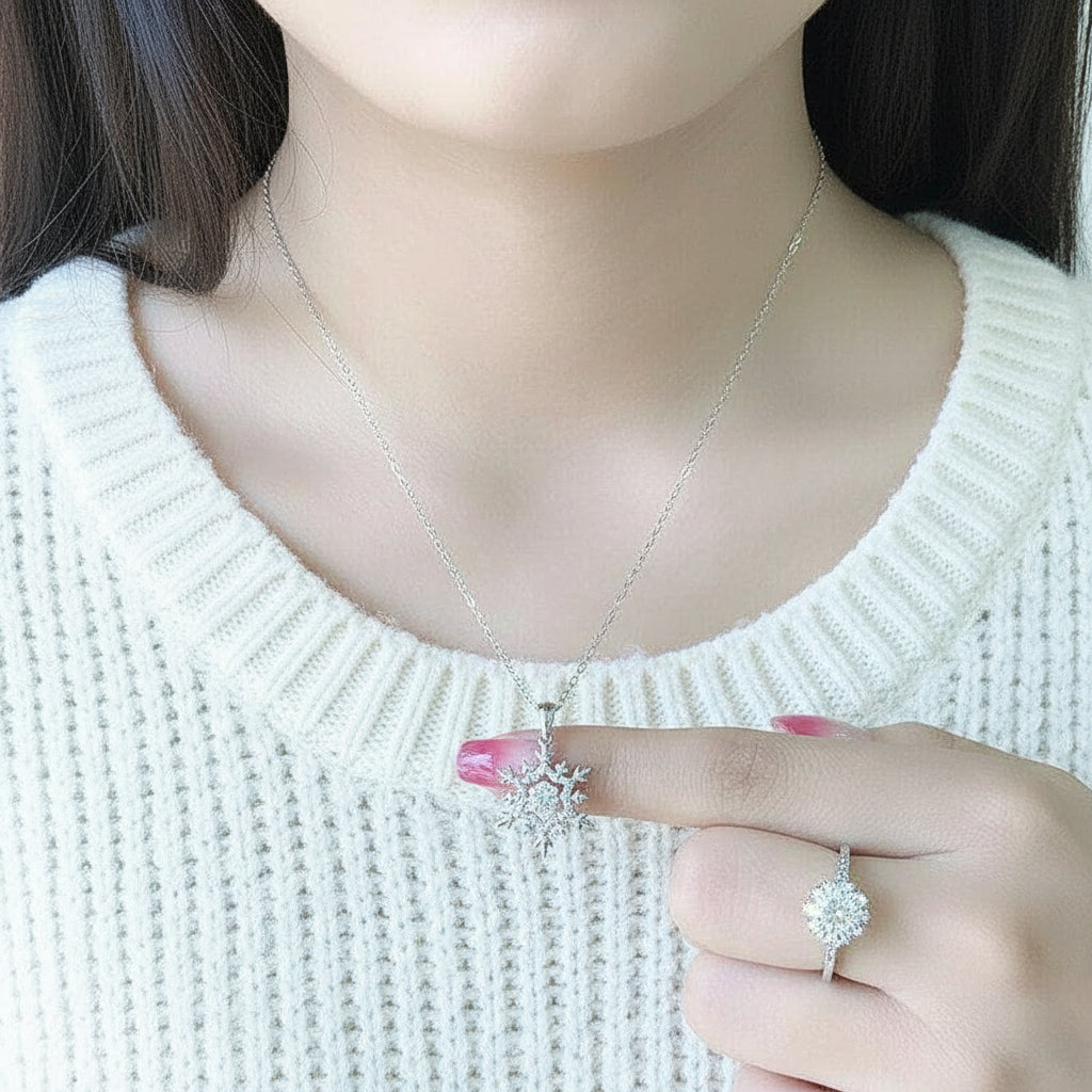 0.5 ct Snowflake Shaped Diamond Necklace-Evani Jewelry