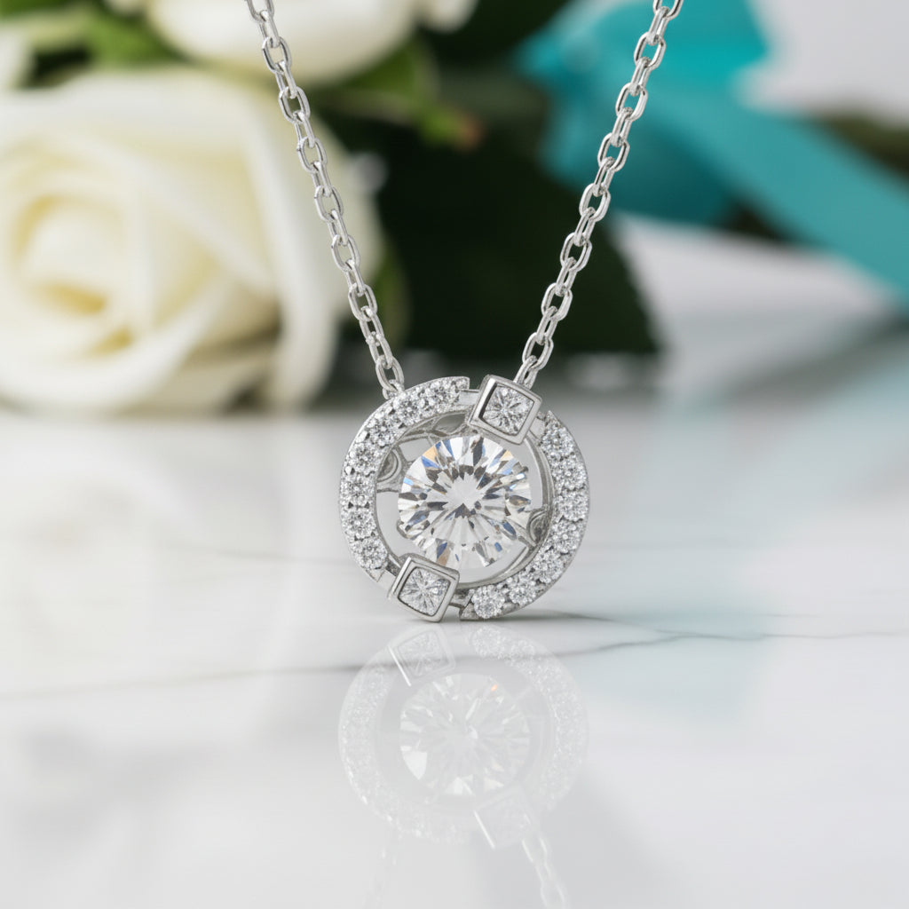 0.50 ct Dancing Diamond Halo Necklace-Evani Jewelry