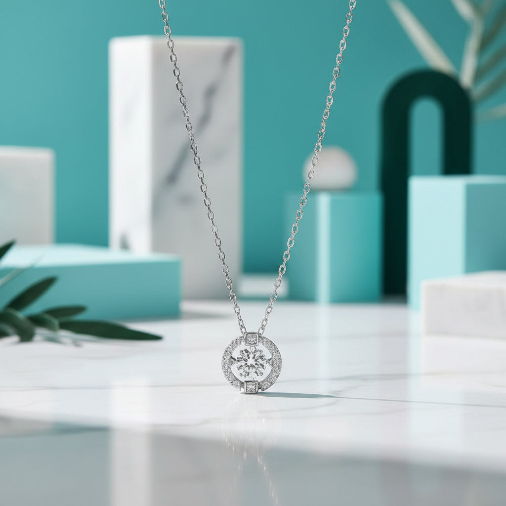 0.50 ct Dancing Diamond Halo Necklace-Evani Jewelry