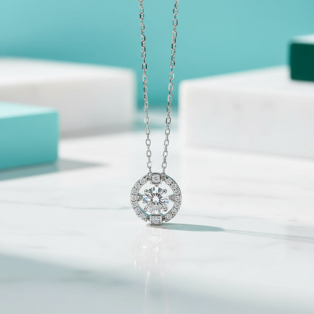 0.50 ct Dancing Diamond Halo Necklace-Evani Jewelry