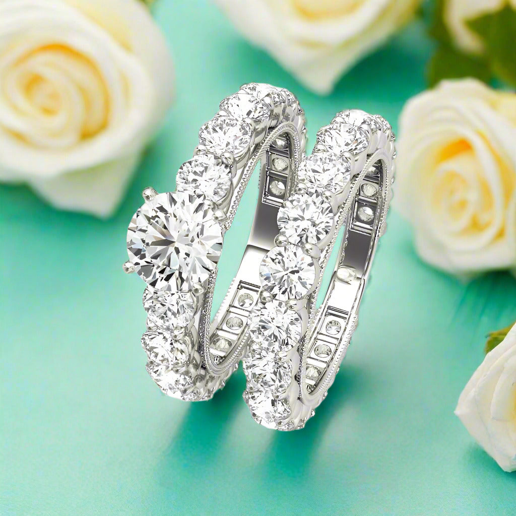 0.8 Ct Round Diamond Engagement Ring Set-Evani Naomi Jewelry