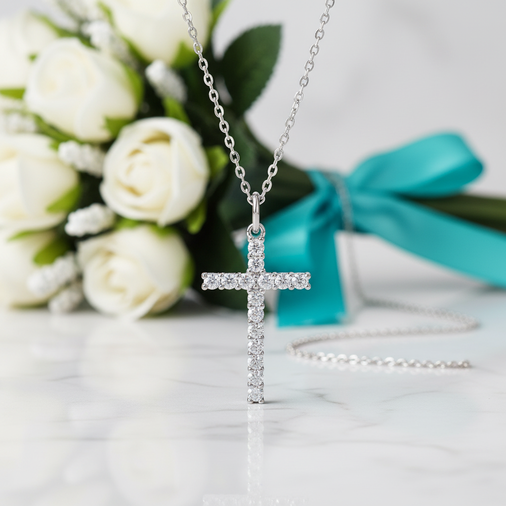 0.90 ct Diamond Necklace with Cross Pendant-Evani Jewelry