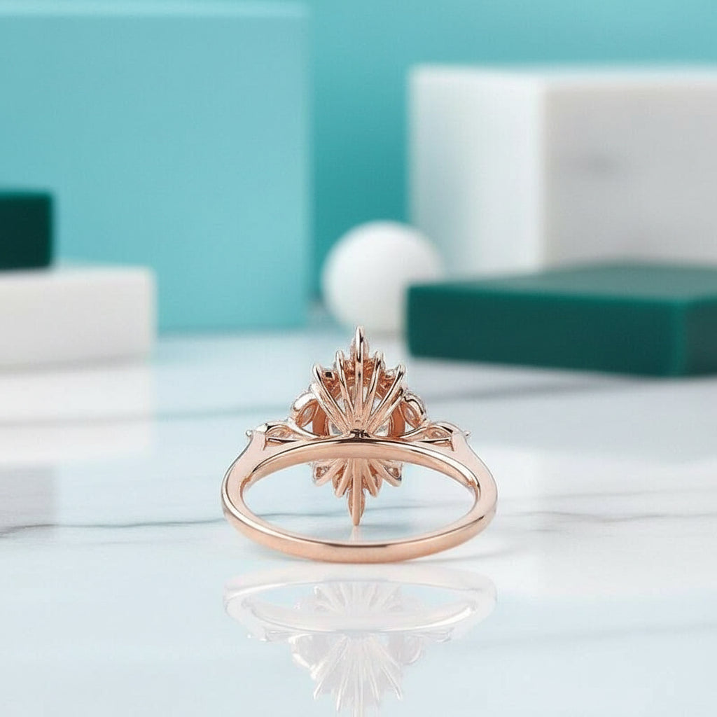 14K Gold 1.0 Ct Oval Cut Antique Flower Engagement Ring-Evani Jewelry