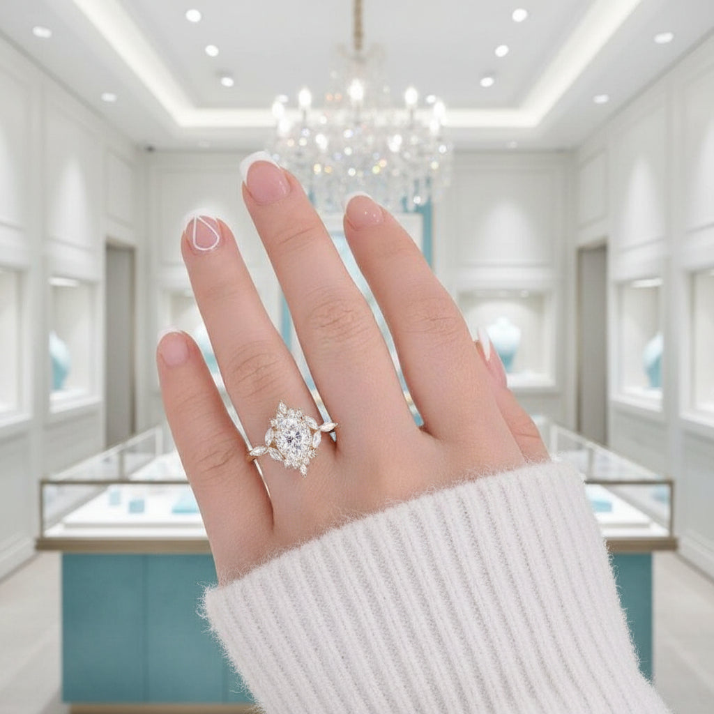 14K Gold 1.0 Ct Oval Cut Antique Flower Engagement Ring-Evani Jewelry