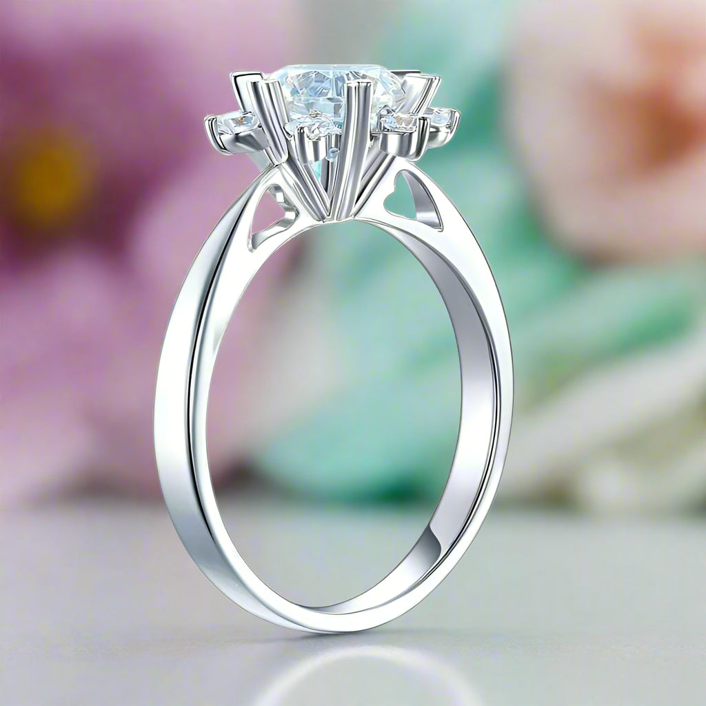 14K White Gold 1.0 Ct Diamond Flower Ring-Evani Naomi Jewelry