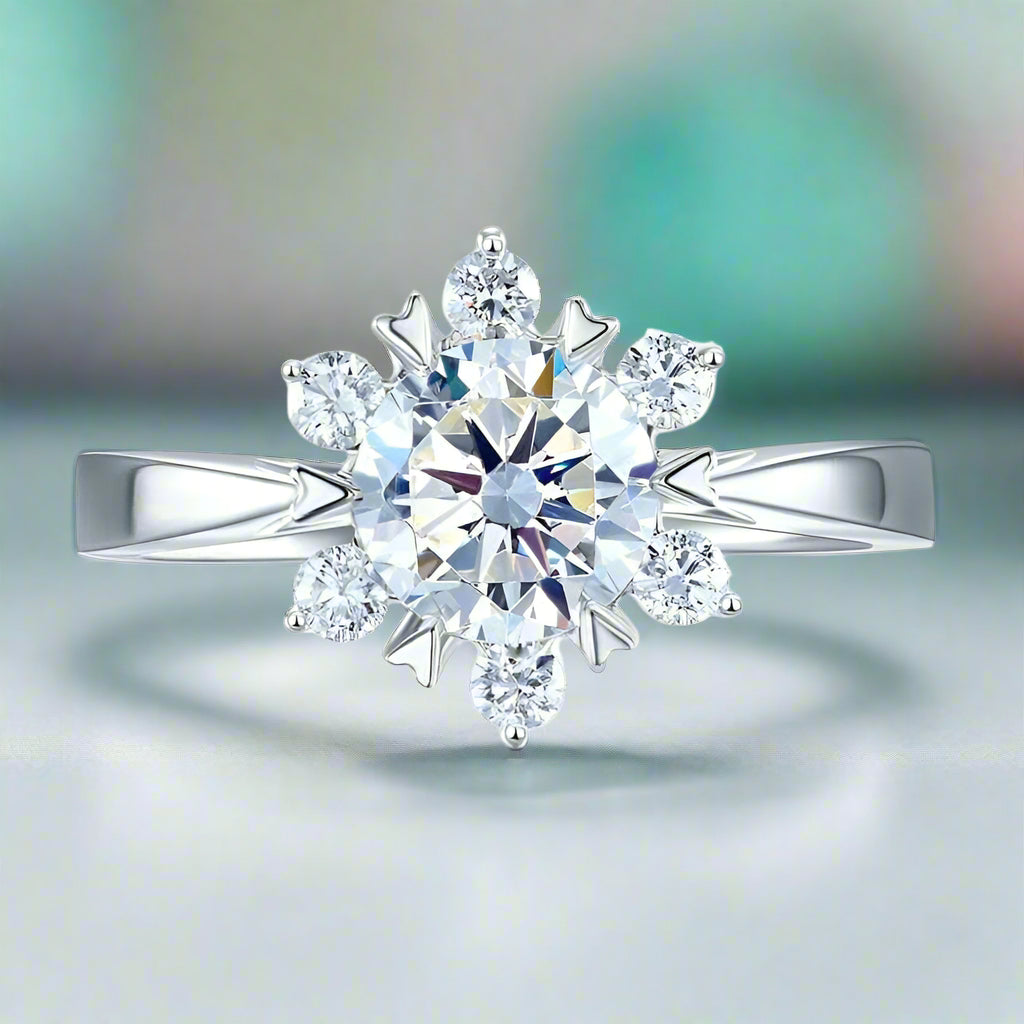 14K White Gold 1.0 Ct Diamond Flower Ring-Evani Jewelry
