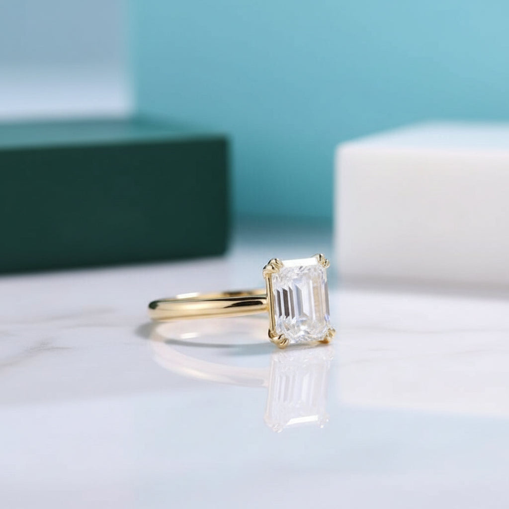 14K Yellow Gold Emerald Cut Diamond Solitaire Engagement Ring-Evani Jewelry