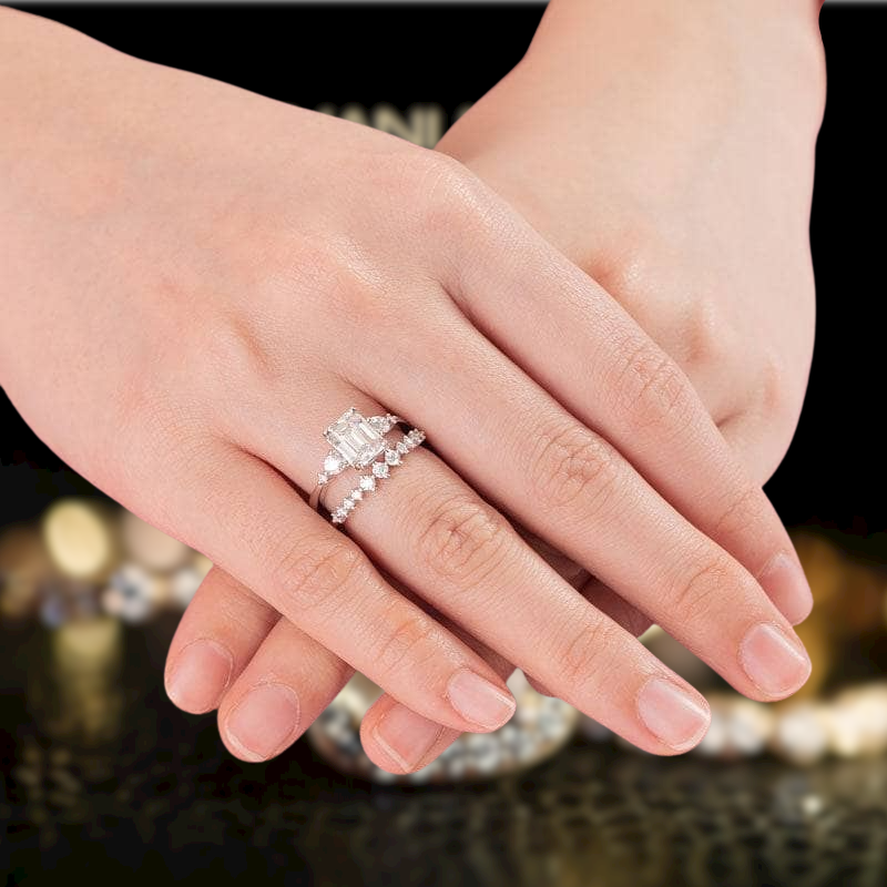 14k Emerald Cut Engagement Ring Set-Evani Jewelry