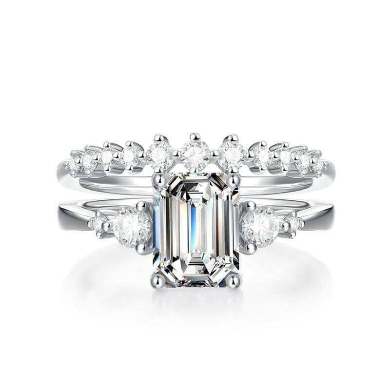 14k Emerald Cut Engagement Ring Set-Evani Jewelry
