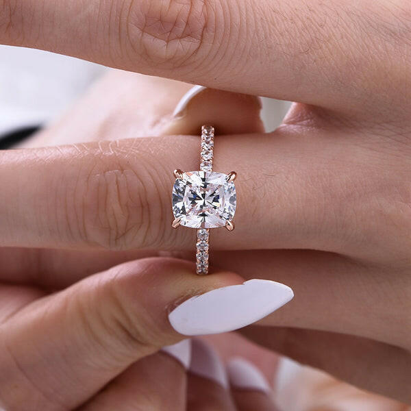 14k Rose Gold 3.0 Ct Cushion Cut Engagement Ring-Evani Naomi Jewelry