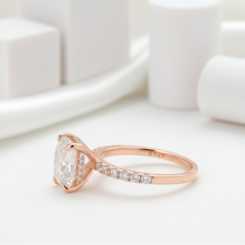 14k Rose Gold 3.0 Ct Cushion Cut Diamond Engagement Ring-Evani Jewelry