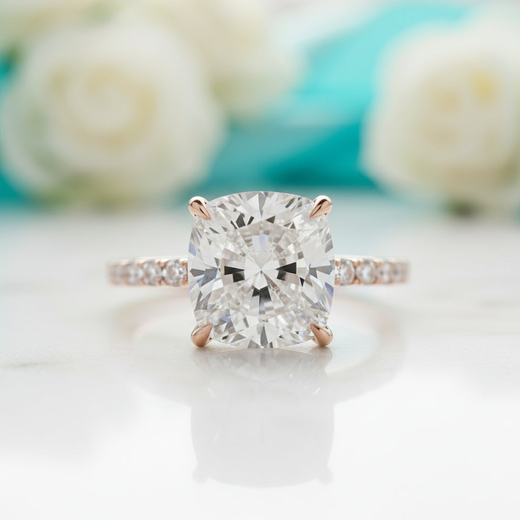 14k Rose Gold 3.0 Ct Cushion Cut Diamond Engagement Ring-Evani Jewelry
