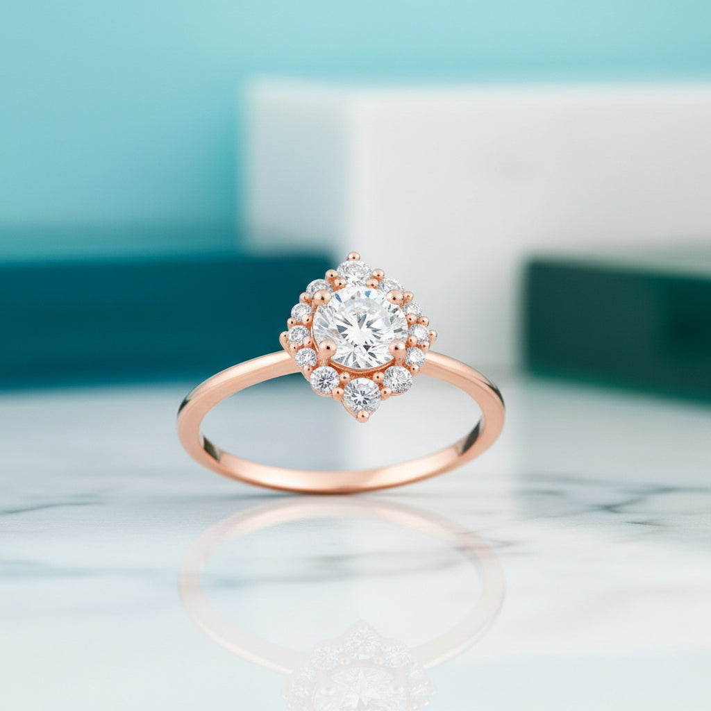 14k Round Cut Diamond Halo Engagement Ring-Evani Jewelry