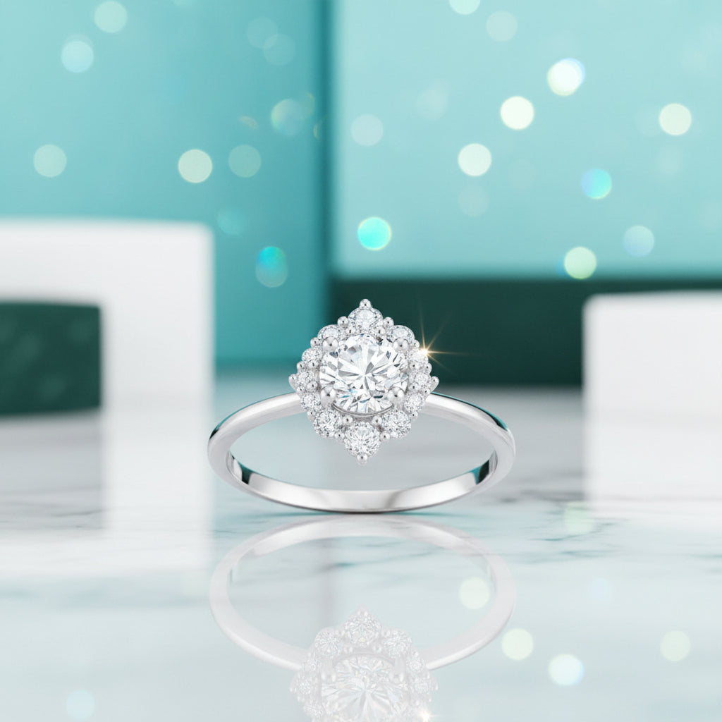 14k Round Cut Diamond Halo Engagement Ring-Evani Jewelry