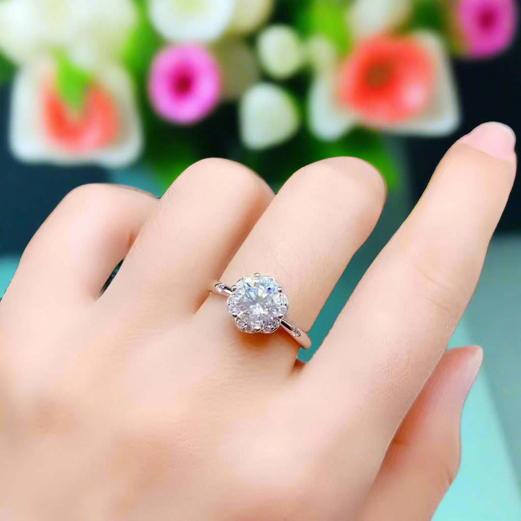 14k White Gold 1.0 Ct Crackling Engagement Ring-Evani Naomi Jewelry