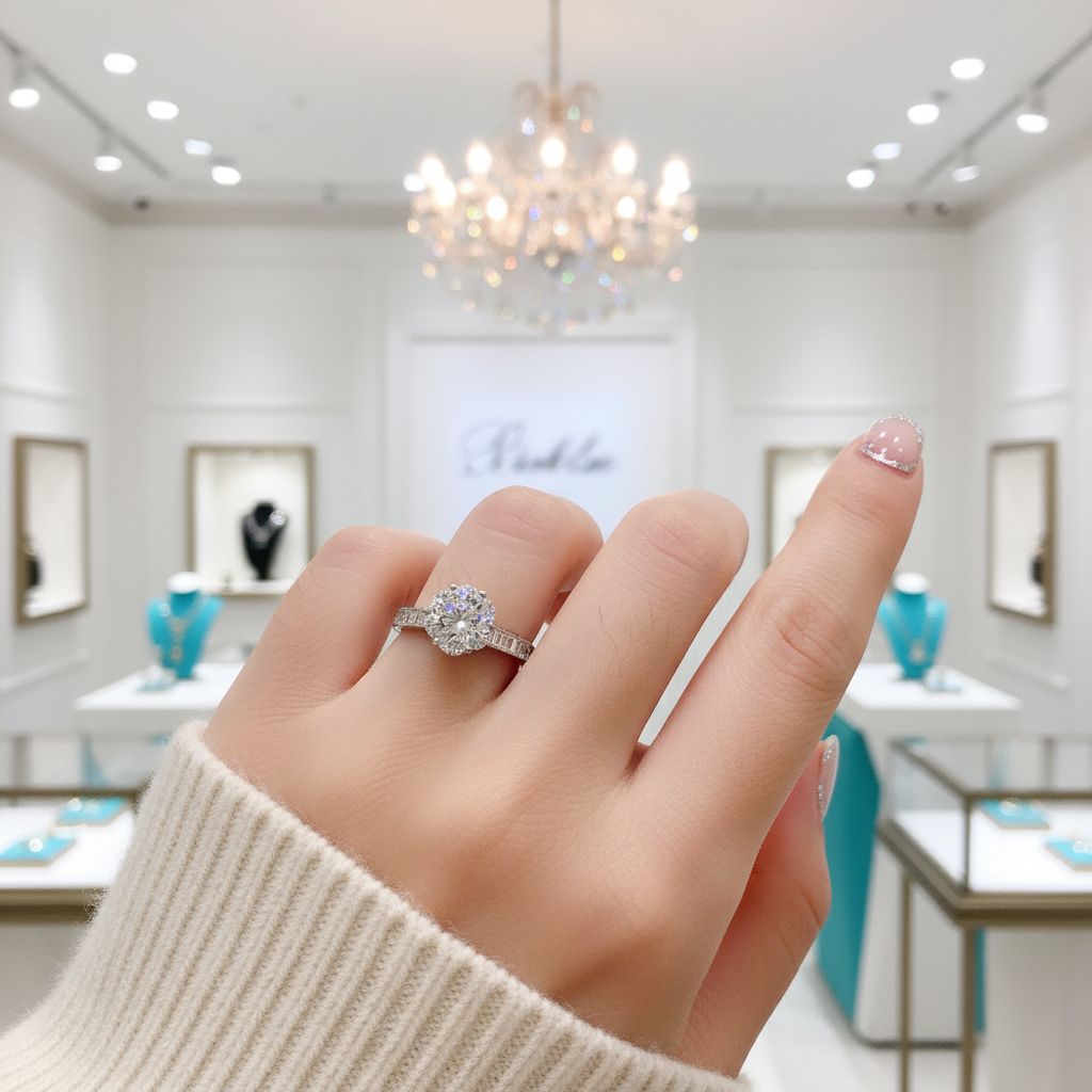1.0 Ct Crackling Diamond 18k White Gold Engagement Ring-Evani Jewelry