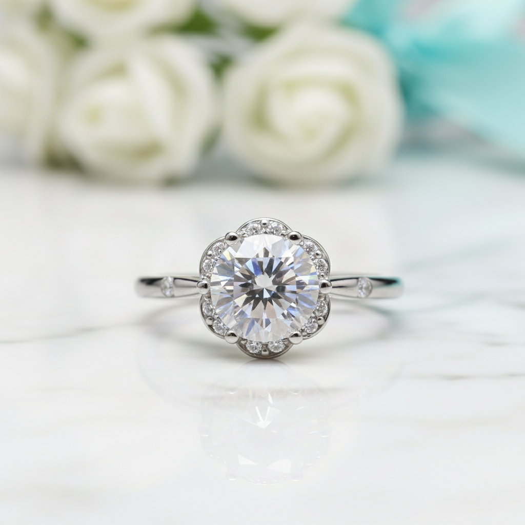 1.0 Ct Crackling Diamond 18k White Gold Engagement Ring-Evani Jewelry