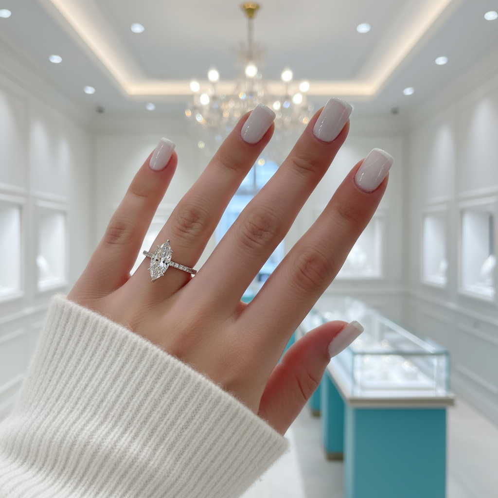 14k White Gold 1.5 Ct Marquise Cut Diamond Engagement Ring-Evani Jewelry