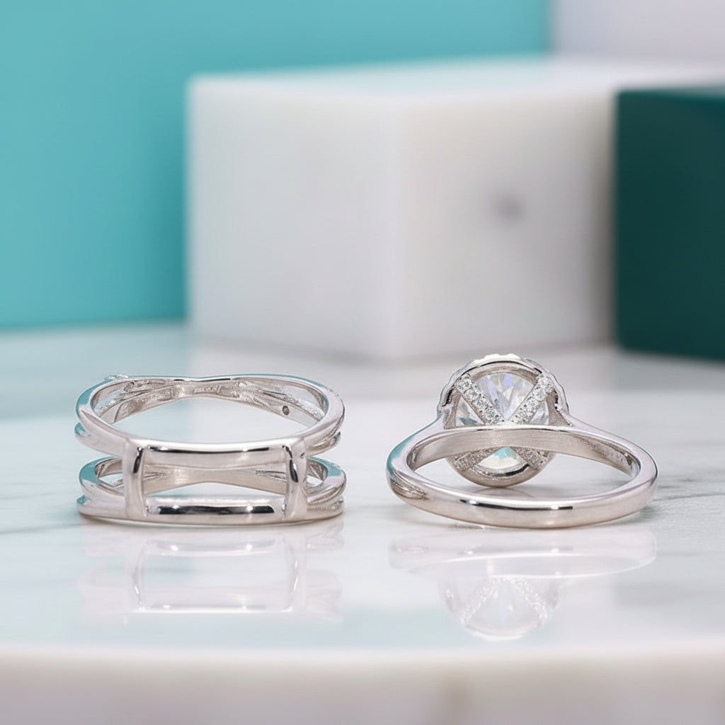 14K White Gold 2.0ct Round Cut Diamond Engagement Ring Set-Evani Jewelry