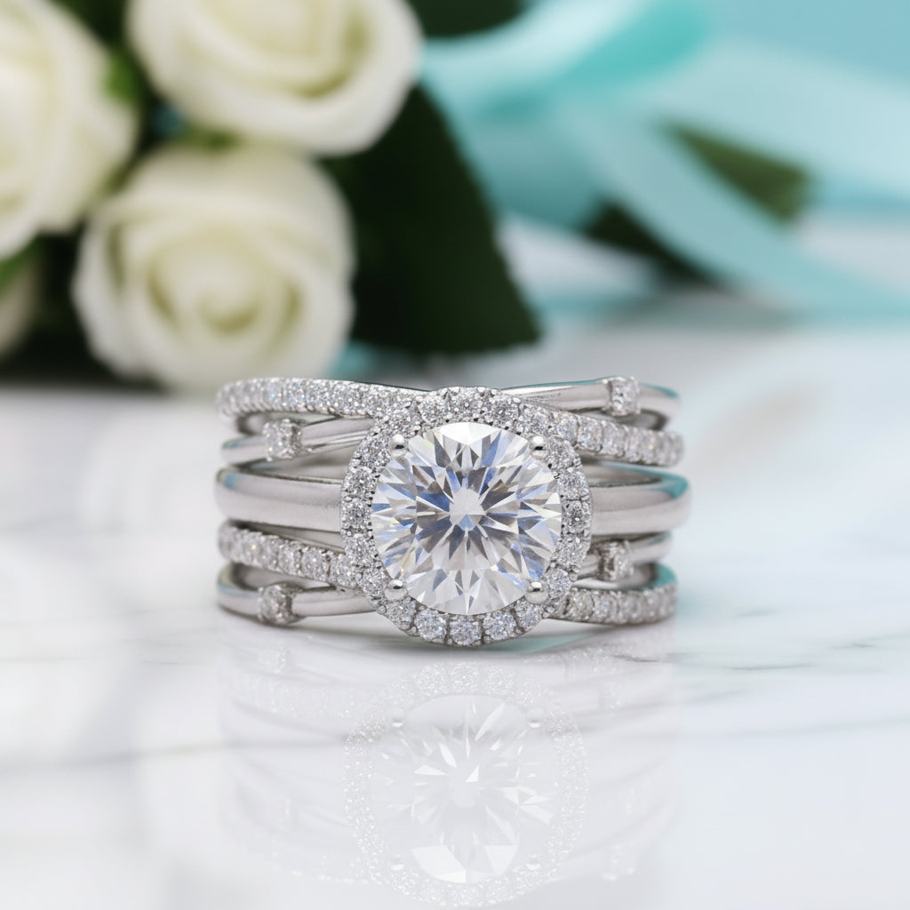 14K White Gold 2.0ct Round Cut Diamond Engagement Ring Set-Evani Jewelry