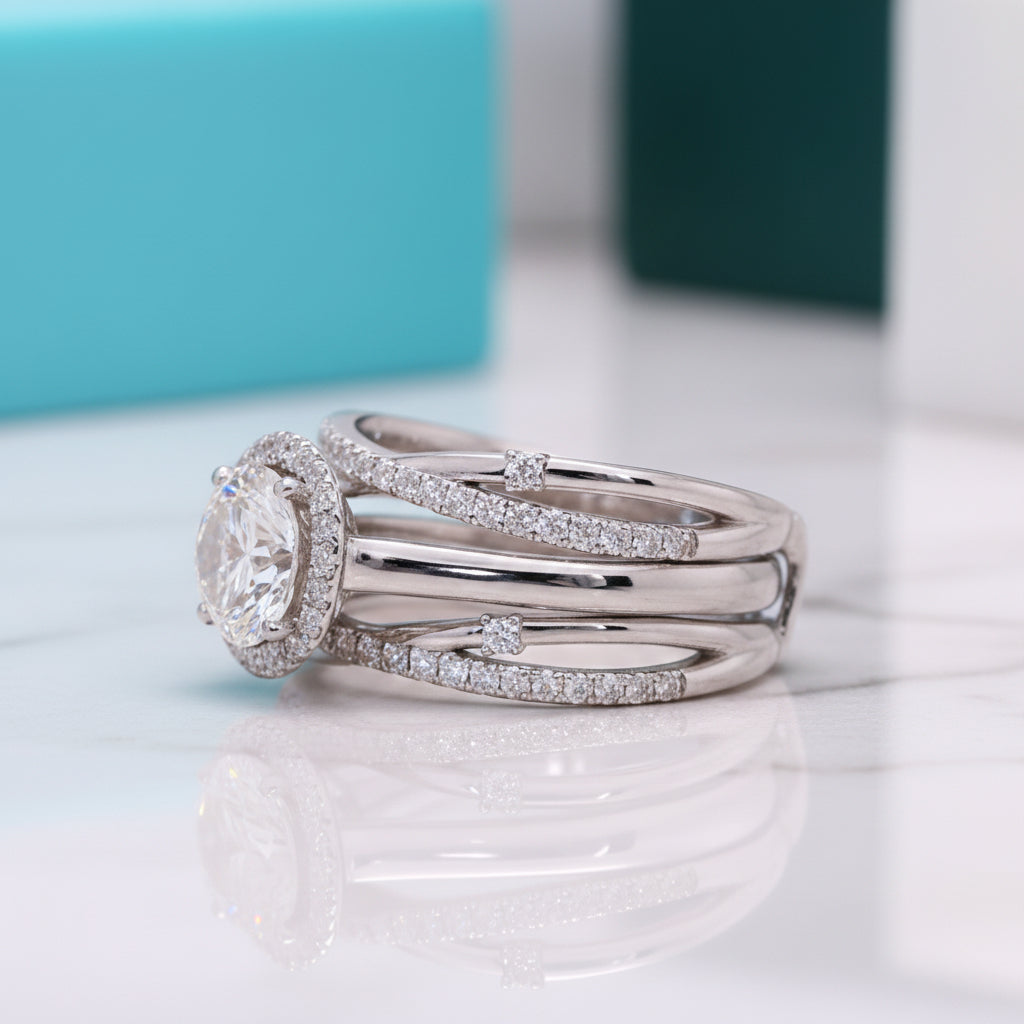 14K White Gold 2.0ct Round Cut Diamond Engagement Ring Set-Evani Jewelry