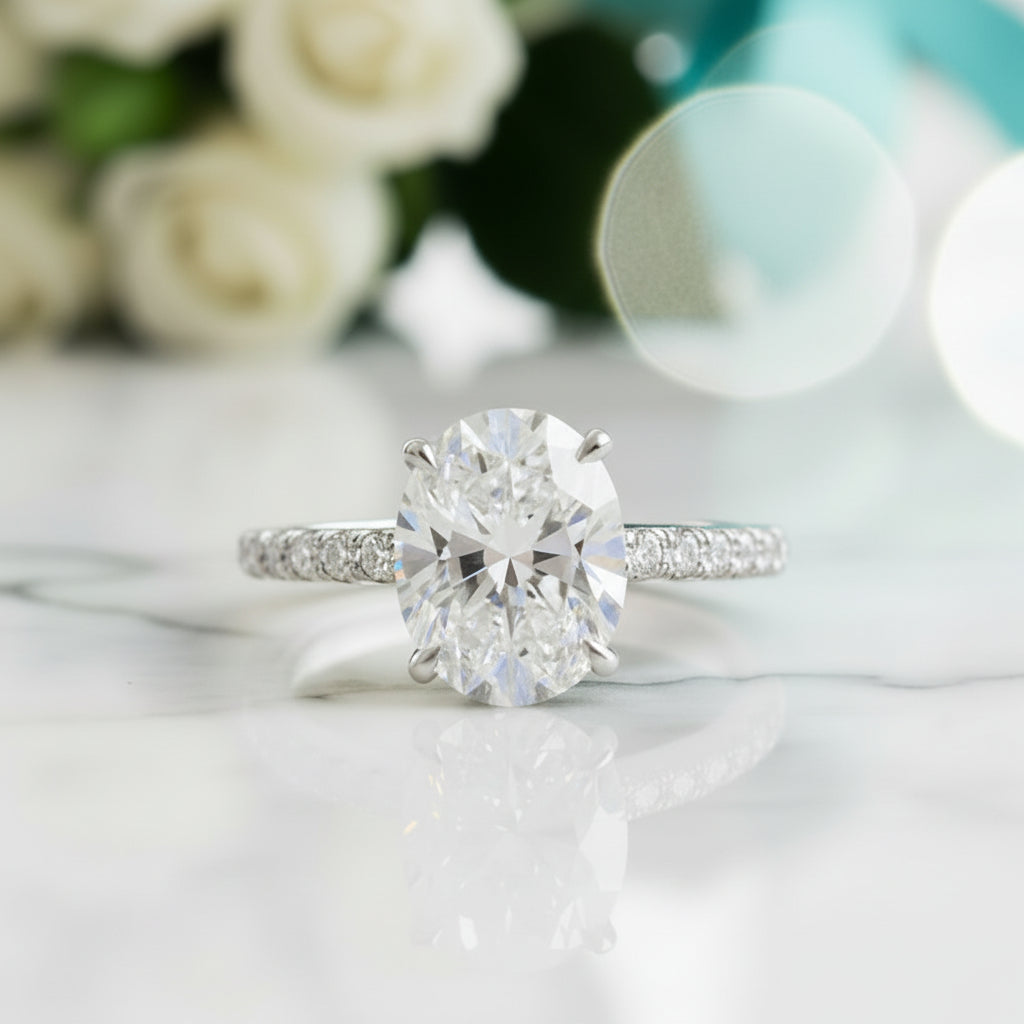 14k White Gold 3.0 Ct Oval Cut Engagement Ring-Evani Jewelry