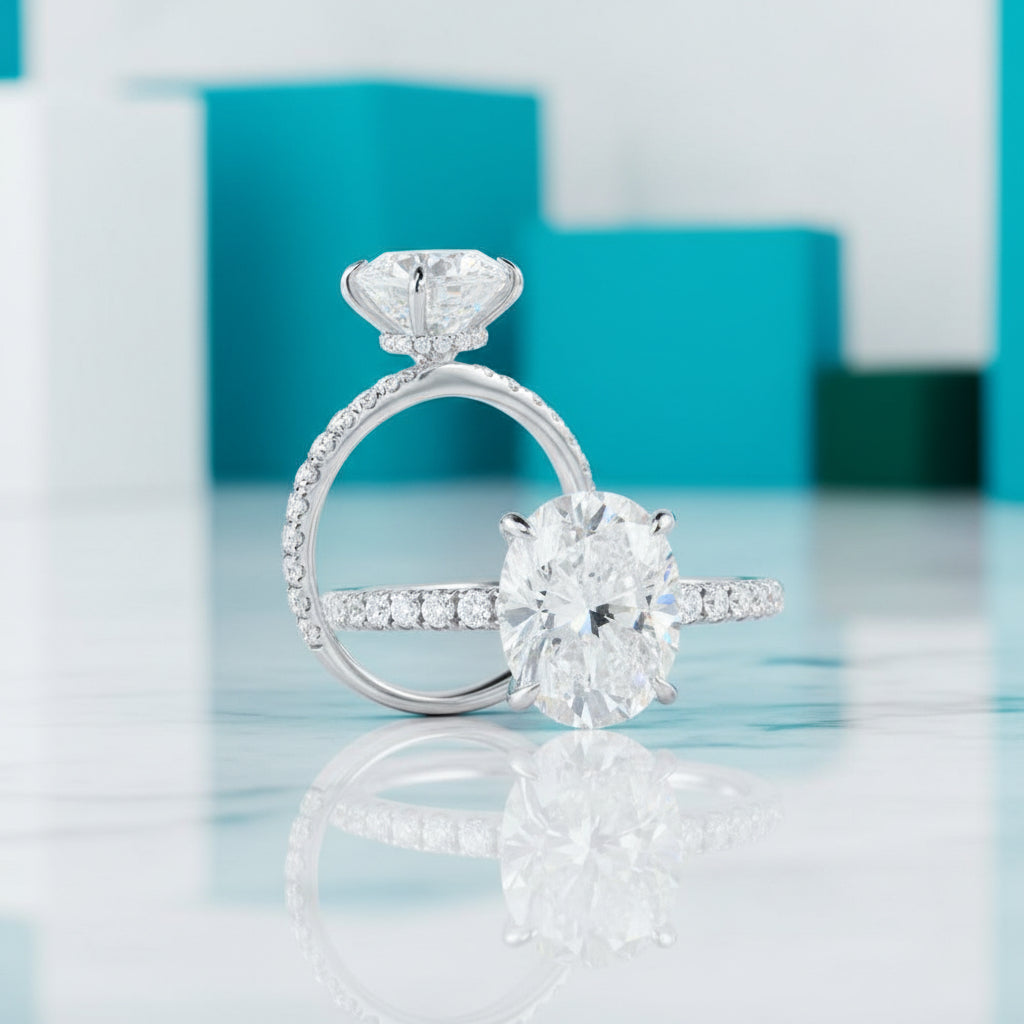 14k White Gold 3.0 Ct Oval Cut Engagement Ring-Evani Jewelry