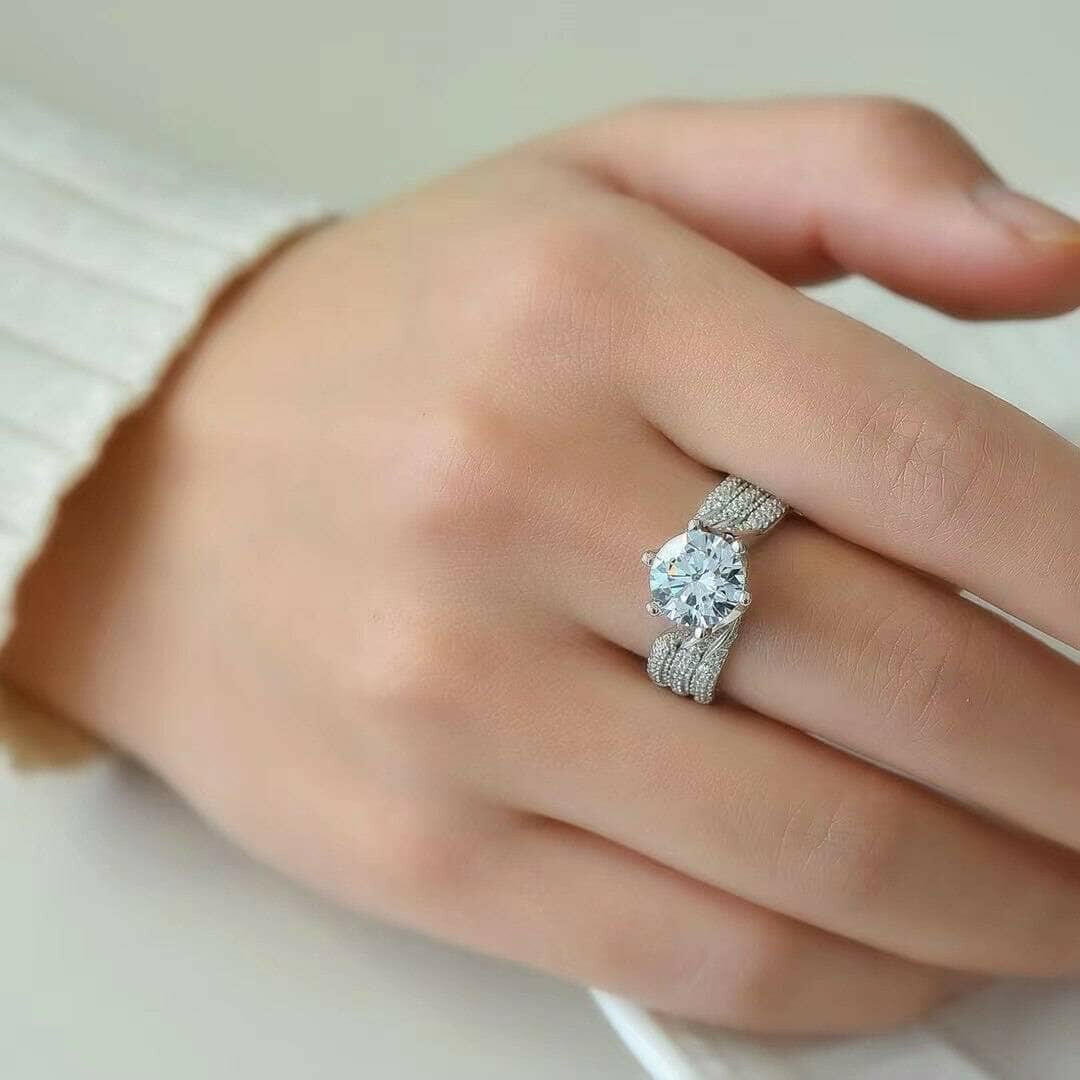14k White Gold 3ct Round Diamond Wedding Ring-Evani Jewelry