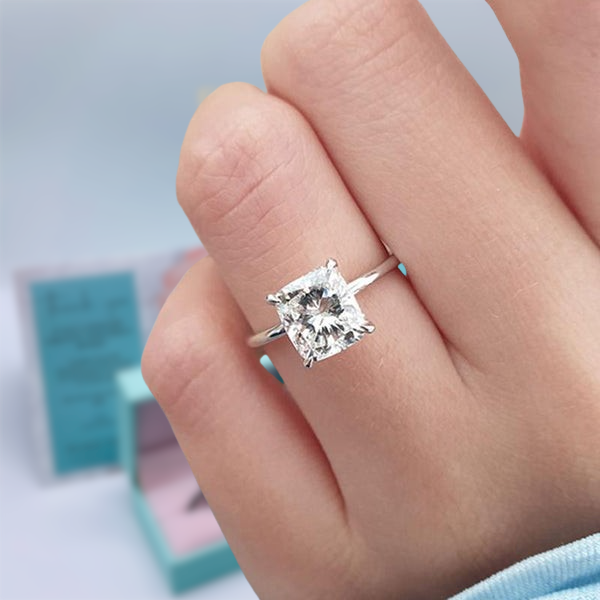 14k White Gold Cushion Cut Engagement Ring-Evani Naomi Jewelry