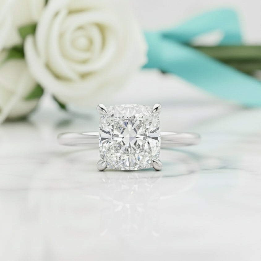 14K White Gold Cushion Cut Diamond Engagement Ring-Evani Jewelry