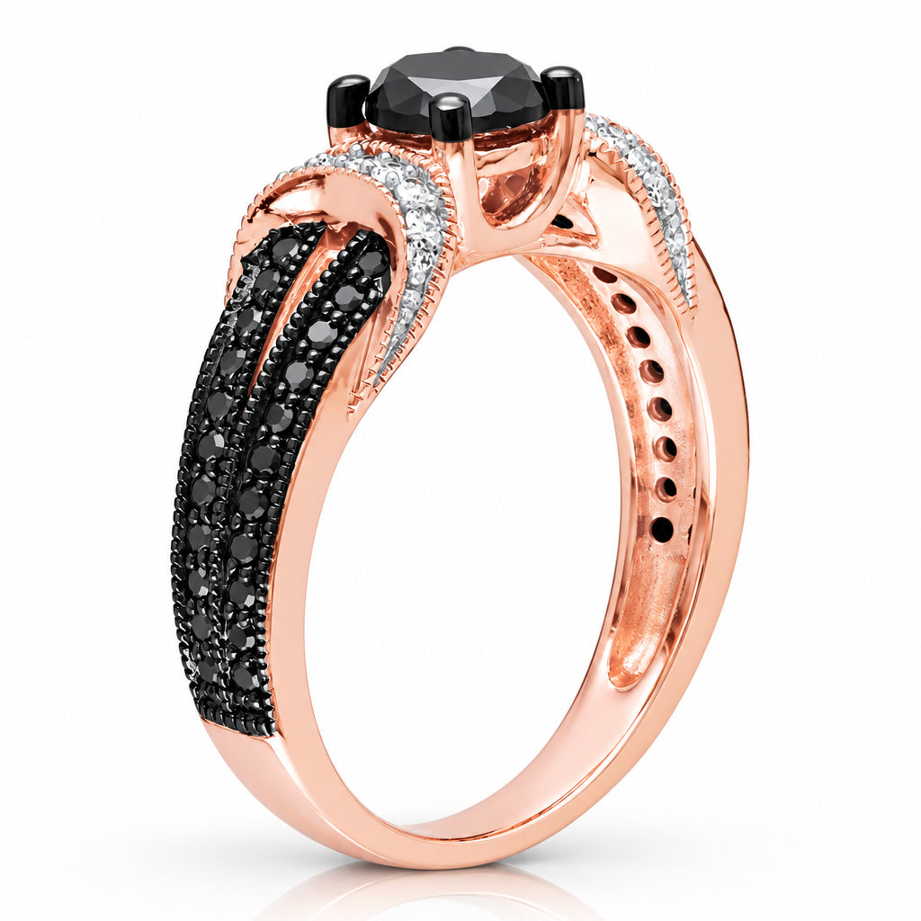 1.0 Ct Round Cut Black and White Diamond Engagement Ring-Evani Jewelry