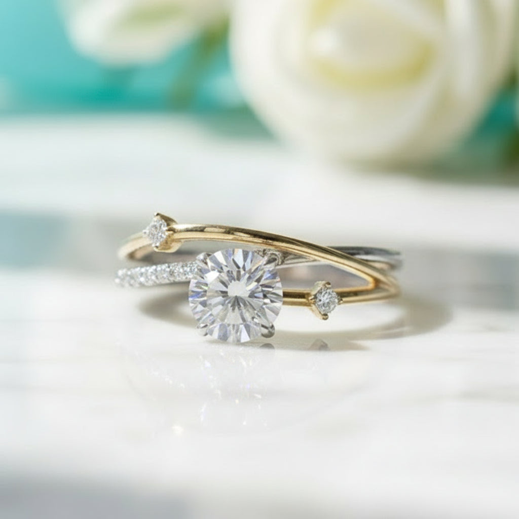 1.0 Ct Round Cut Diamond Birthstone Wedding Ring-Evani Jewelry