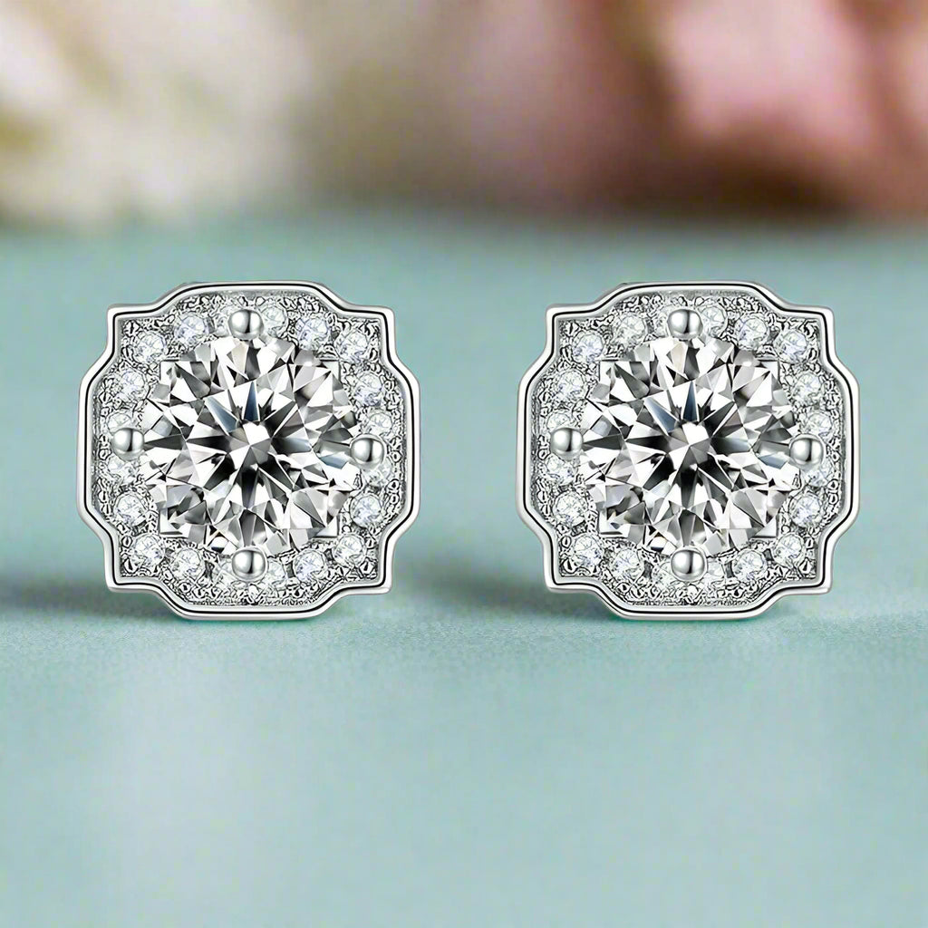 1.0 Cttw Round Diamond Halo Stud Earrings-Evani Naomi Jewelry